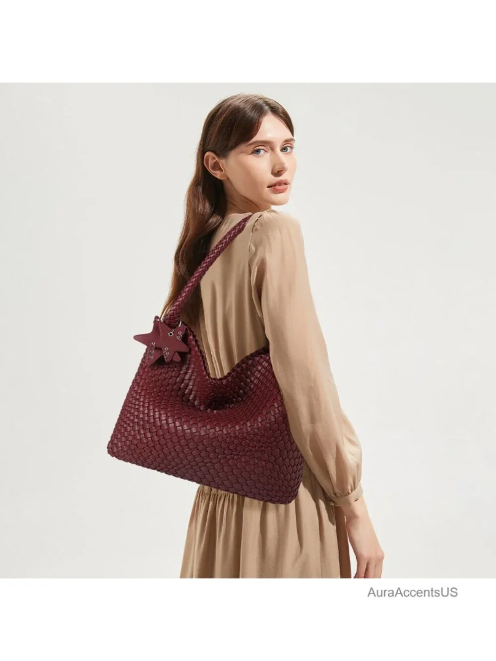 Vegan Leather Woven Hobo Tote Bag Shoulder Handbag Large Capacity